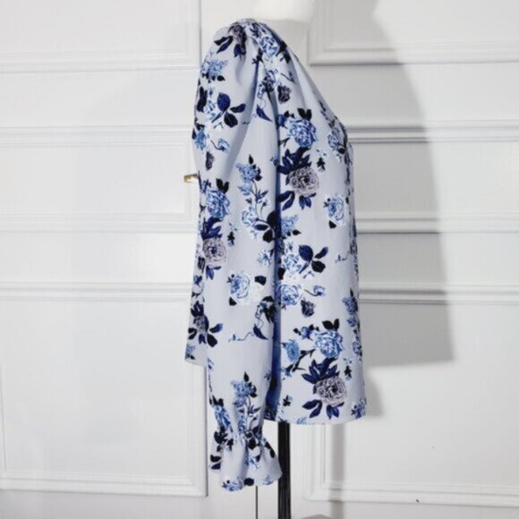 Contemporaine Par Simons- Button Down Boho Chic Loose Floral Poer Sleeved Blouse - Picture 3 of 13